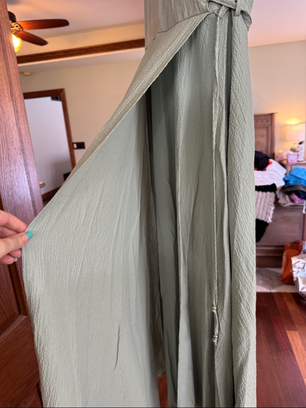 Calvin Klein Sleeveless Wrap Maxi Dress in Sage Green - Picture 3 of 6